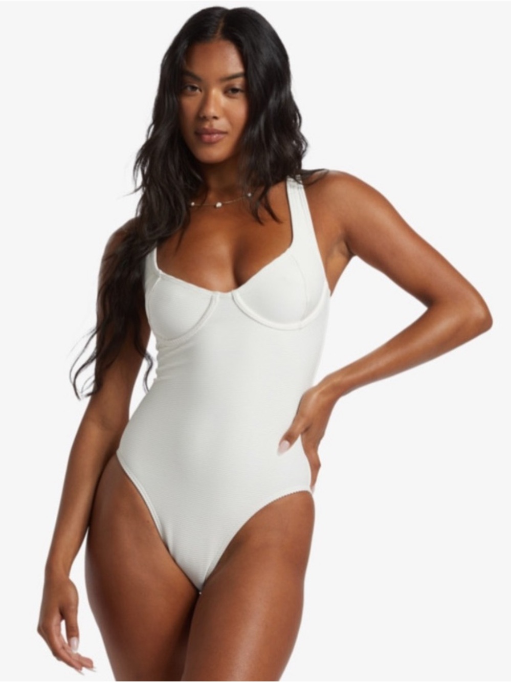 Billabong white Ribbed One-Piece Swimsuit